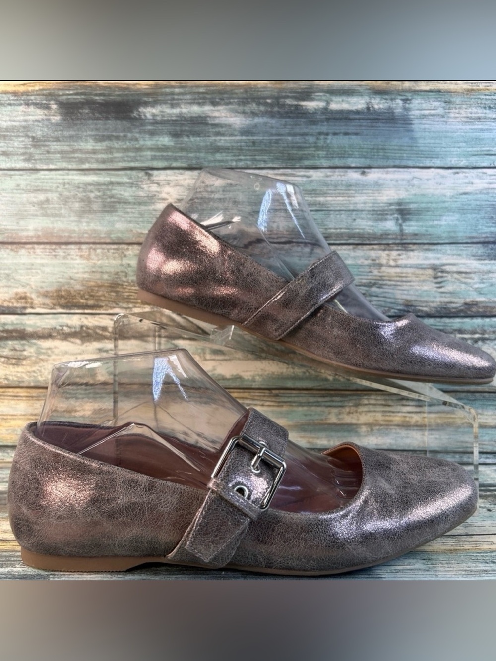 Dolce Vita Mellie Mary Jane Flat Womens 8 Metallic Silver Square Toe Casual Shoe